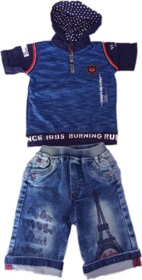 PLAY BOYZ Baby Boys Party(Festive) T-shirt Three Fourth Pant(BLUE)