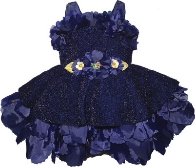 Kids Wear Fashion Baby Girls Midi/Knee Length Festive/Wedding Dress(Dark Blue, Sleeveless)
