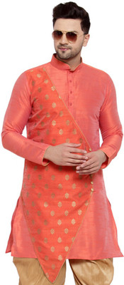 Over Crowd Men Printed Straight Kurta(Orange)