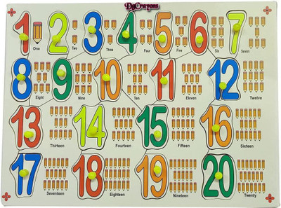 DgCrayons Wooden Colorful Number 1-20 with Picture and Knobs Educational Tray Puzzle Board for Kids Jigsaw Puzzle- Perfect pegged Puzzles for Kid Learning Alphabet for Toddler Ages 2+(Multicolor)