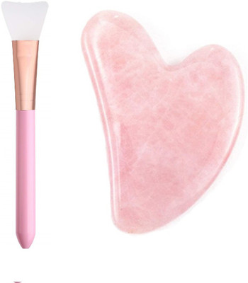 Getmecraft Rose Quartz Gua Sha and Face Mask Brush Rose Quartz Gua Sha Tool WITH SILICON FACE MASK BRUSH - Asian Beauty Secret, for Facial Microcirculation/Removes Toxins/Prevents Wrinkles/Boost Radiance of Complexion Massager(Pink)