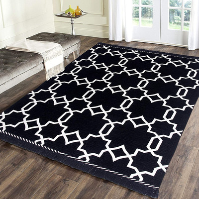 Sparrow world Black Chenille Runner(5 ft,  X 7 ft, Rectangle)