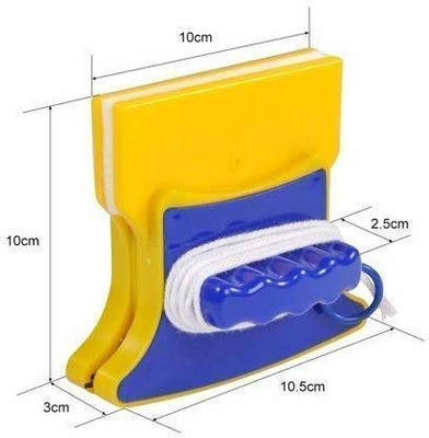 IKK TRADERS Magnetic Window Cleaner Two Side Glass Cleaner Wiper with Extra Cotton Nylon Wet and Dry Brush(Blue, Yellow)