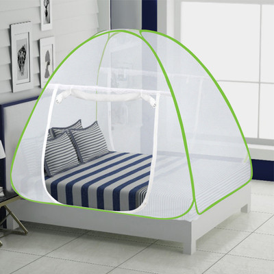 IWS Polyester Adults Washable King Size Double Bed Mosquito Net | Foldable, Lightweight and Stylish Machhardani Mosquito Net(Green, Tent)