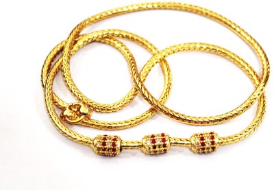 S L GOLD S L GOLD 1 Gram Gold Micro Plated Trendy Red and White AD Stone Cylinder Design Muggappu Chain For Womens 24' inch Gold-plated Plated Copper Chain