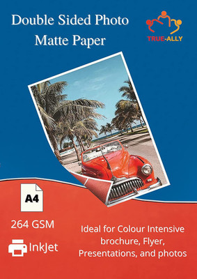 True-Ally A4 Double Sided (LUSTER) Matte Inkjet Photo Paper Size - 8.5x11 Inches, 264 GSM (20 sheets) Unruled A4 264 gsm Photo Paper(Set of 20, White)