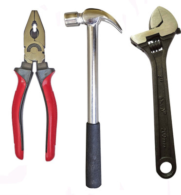 DUMDAAR Hand tools kit 8inch Heavy Plier 8inch Adjustable wrench 10.5inch Claw Hammer (Pack of 3pc) Hand Tool Kit(3 Tools)