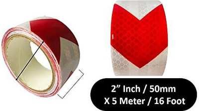 Bellveen 2’’ X 5 Meter Arrow Reflective Tape Conspicuous Safety Warning Tape | Red and White| Pack of 1 2 mm x 5 m RED, WHITE Reflective Tape(Pack of 1)