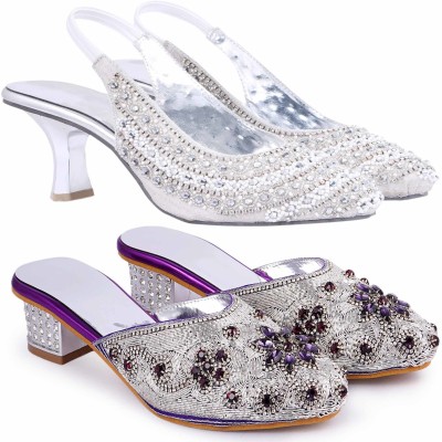 Zionk Women Heels(Purple, White , 12)