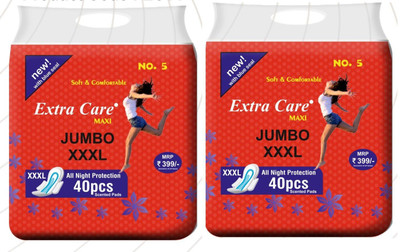 Extra Care Sanitary Pads Red Maxi for Women | Dry-net Soft & Comfortable Sanitary Napkins for Day & Night Protection 80 Sanitary Pad (Pack of 2) Sanitary Pad(Pack of 80)