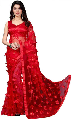 FAMILY HUB Self Design Bollywood Net Saree(Red)