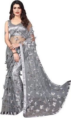 FAMILY HUB Self Design Bollywood Net Saree(Grey)