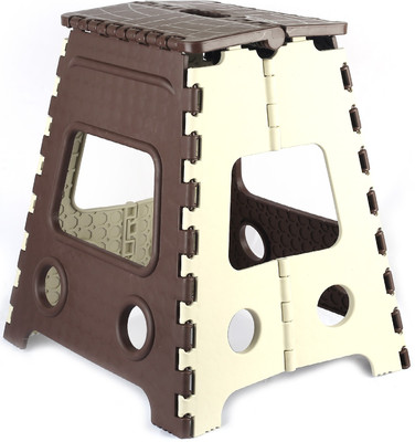 EZLOOT 18 Inches Portable Collapsible Plastic Folding Step Stool With Handle for Bathroom Bedroom Kitchen Stool Plastic Activity Table(Finish Color - Brown & Cream, Pre-assembled)