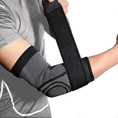 uRock Adjustable Elbow Brace with Strap for Elbow Compression Sleeves Elbow Support Elbow Support(Grey, Black)