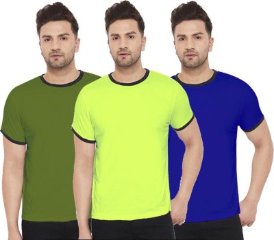 WRODSS Solid Men Round Neck Green, Blue, Light Green T-Shirt