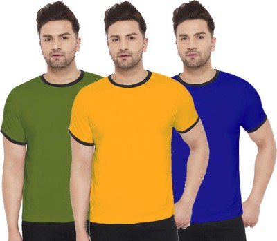 WRODSS Solid Men Round Neck Green, Blue, Orange T-Shirt