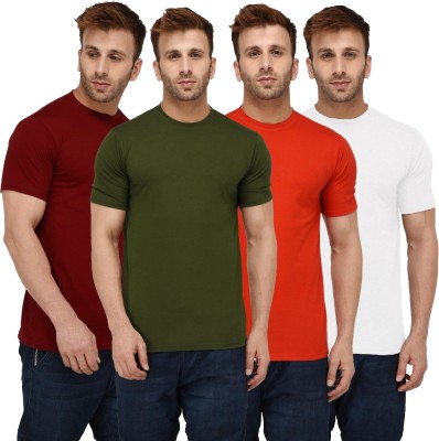London Hills Solid Men Round Neck Dark Green, Red, White, Maroon T-Shirt