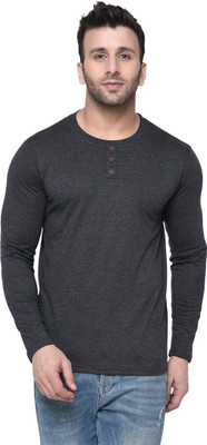 London Hills Solid Men Round Neck Grey T-Shirt