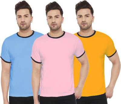 Wrodss Solid Men Round Neck Blue, Pink, Orange T-Shirt