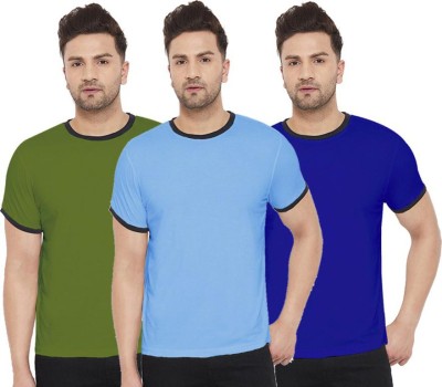 WRODSS Solid Men Round Neck Light Blue, Green, Blue T-Shirt