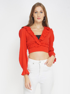 OXOLLOXO Casual Solid Women Red Top