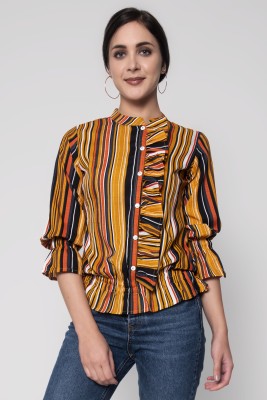 God Bless Casual Striped Women Multicolor Top