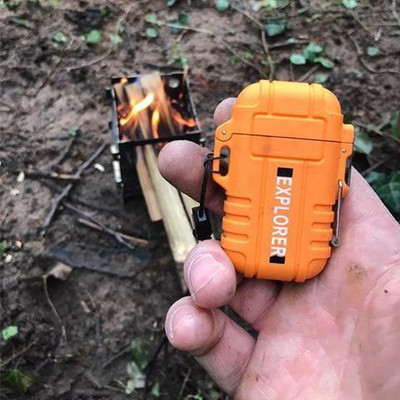 Explorer Waterproof Double ARC Plasma Heavy Alloy Made Flameless Rechargeable Lighter | Military Green Windproof and Waterproof Beautiful And Gifting Purpose For Cigarette Lovers Mini Pocket Size Lighter | No Flame | No Gas | No Smell | Cigarette Lighter(Orange)