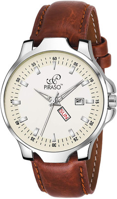 PIRASO 1152 WHITE Classy White Dial And Brown Strap With Day And Date Display Watch For Men/Boys Analog Watch  - For Men