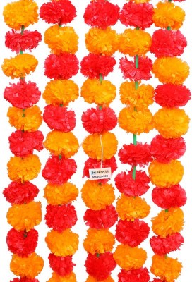 MEHRANSH traditional Marigold artificial flower Orange, Pink Marigold Artificial Flower(60 inch, Pack of 5, Garlands)