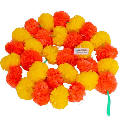 MEHRANSH traditional Marigold artificial flower Orange, Yellow Marigold Artificial Flower(60 inch, Pack of 5, Garlands)