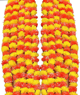 Newville Yellow, Orange Marigold Artificial Flower(5 inch, Pack of 10, Garlands)