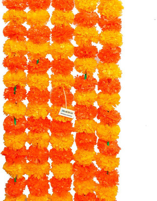 MEHRANSH traditional Marigold artificial flower Orange, Yellow Marigold Artificial Flower(60 inch, Pack of 5, Garlands)