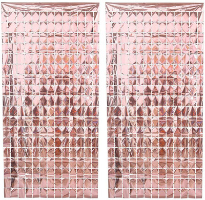 HARDATAR Square Foil Fringe pack of 3 Curtains for Decorations - Rosegold, 3 X 6 feet Pack of 3(72 inch X 36 inch, RoseGold)