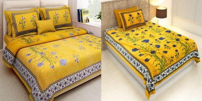 Ubania Collection 151 TC Cotton Single, Double Floral Flat Bedsheet(Pack of 2, Multicolor)