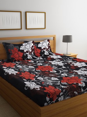 Home Readiness 160 TC Polycotton Double Floral Flat Bedsheet(Pack of 1, Black)