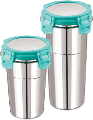 PPI Click and Seal Lock Stainless Steel Tumbler Container - Pack of 2 (400ML & 600ML) 1000 ml Bottle(Pack of 2, Blue, Steel)
