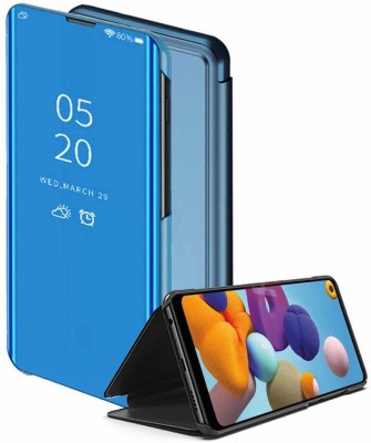 Aviaaz Front & Back Case for Samsung Galaxy M32 4G Mirror Flip Stand Case Clear View Window Smart Hard Case Cover(Blue, Hard Case, Pack of: 1)