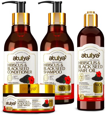 Atulya Hibiscus & Black Seed Shampoo + Hair Oil + Hair Conditioner + Hair Mask(4 Items in the set)