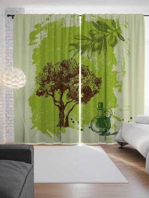 Tample Fab 274 cm (9 ft) Polyester Room Darkening Long Door Curtain (Pack Of 2)(Printed, Green)