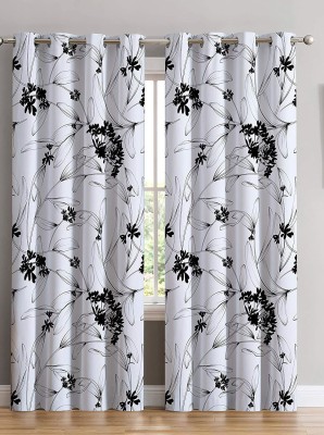 s23 214 cm (7 ft) Polyester Room Darkening Door Curtain (Pack Of 2)(Floral, White Color)