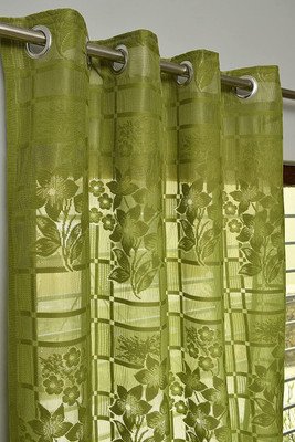 SR Collection 152 cm (5 ft) Window Net Semi Transparent Curtain (Pack Of 2)(Green, Floral)