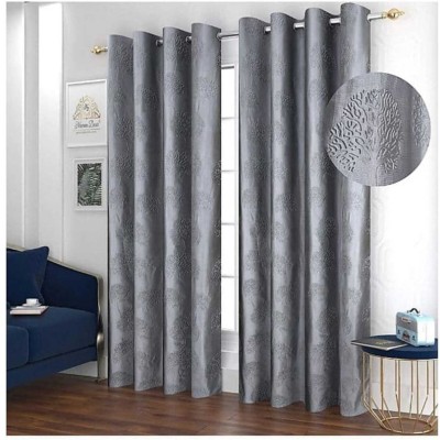 AH-DECOR 335 cm (11 ft) Polyester Blackout Long Door Curtain (Pack Of 2)(Printed, Silver)