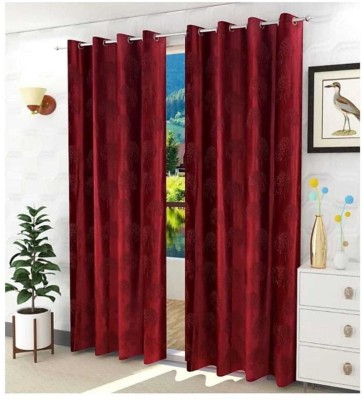 AH-DECOR 183 cm (6 ft) Polyester Blackout Window Curtain (Pack Of 2)(Self Design, Maroon)