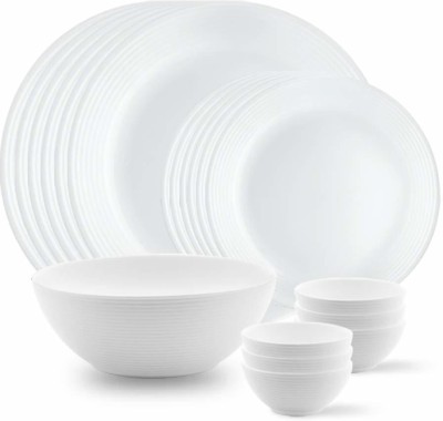 Larah by Borosil Pack of 19 Opalware Dinner Set(White, Microwave Safe)