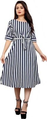 STYLECLICK Women A-line Blue, White Dress