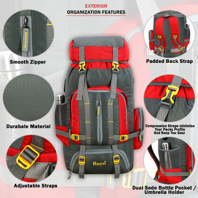 bayo (Expandable) 65 Ltr Travel Backpack for mountaineering trekking Camping & Hiking Rucksack Bag Duffel Without Wheels