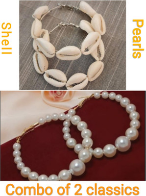 JMBW INTERNATIONAL J-Combo Set Of 2 Pcs Stylish & Party Wear Shell & Pearl Earring Alloy Hoop Earring
