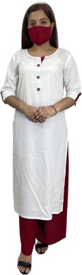 club fashion Women Solid Straight Kurta(White)