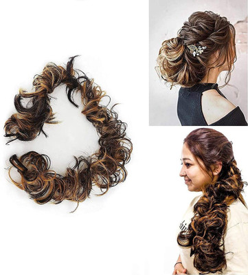 VSAKSH Brown & Golden Highlight Messy Juda Bun Frill  Extension Hair Extension