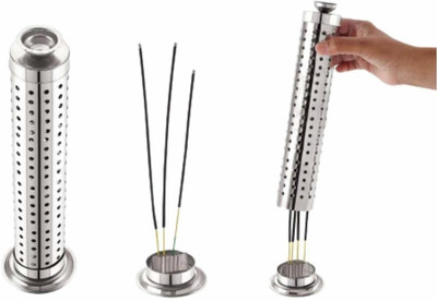 Velofeil Stainless Steel Agarbatti Incense Stick Stand Holder With Ash Catcher for Home, Office & Temple (2 Pcs) Steel Incense Holder(Silver)